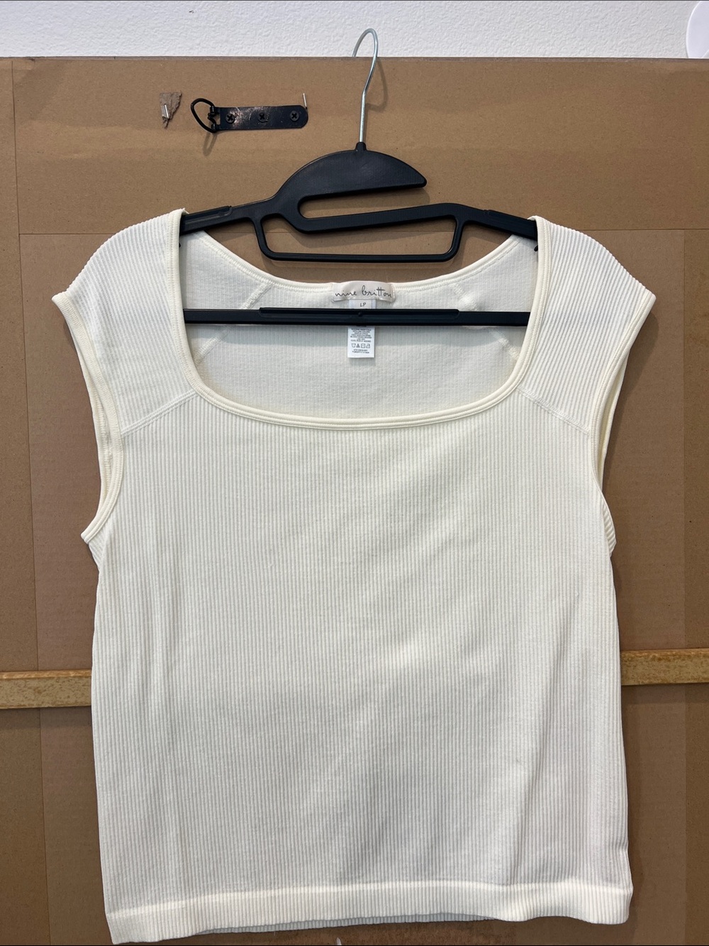 nine britton Ribbed Square-Neck Cream Tank